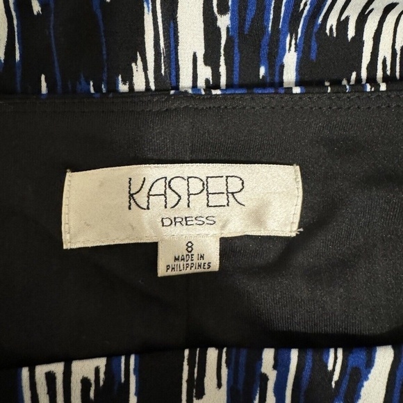 Kasper Size 8 Multi-Color w/Geometric Print 3/4 Sleeve Mid-Calf Sheath Dress - Picture 4 of 5